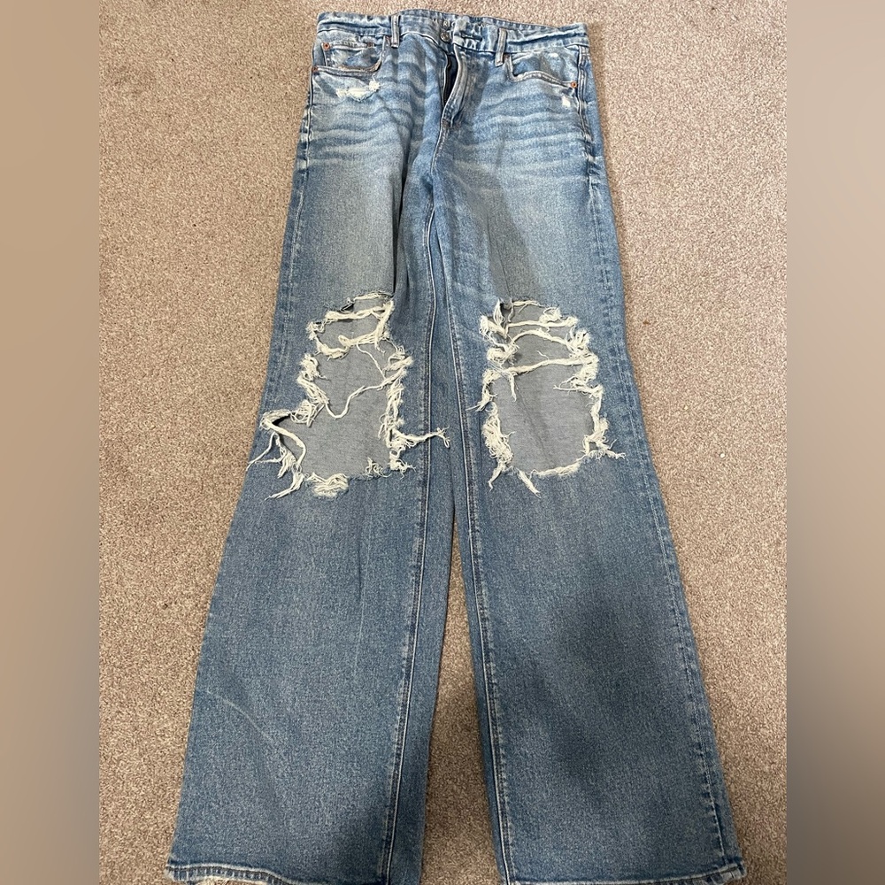 American Eagle Outfitters Blue Distressed Flare Jeans